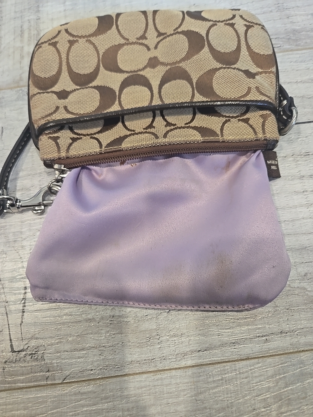 Coach Signature Jacquard Wristlet in Brown/Khaki - Picture 8 of 11